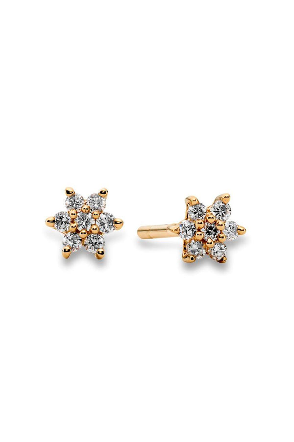 By Brigitte 'Bloom' Solid 9ct Yellow Gold Diamond Stud Flower Earrings