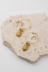 "Suva" 18ct gold plated drop hoop earrings