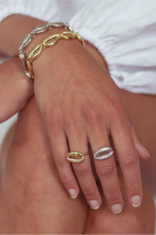 By Brigitte 'Cowrie Shell' 18ct White Gold Plated Ring