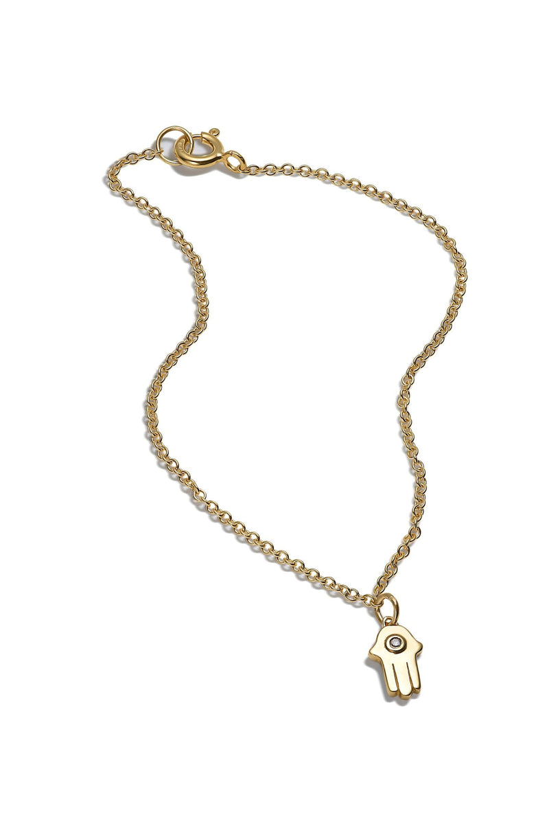 By Brigitte 'Elektra' Solid 9ct Yellow Gold Bracelet Featuring A Hamsa Set With A Diamond