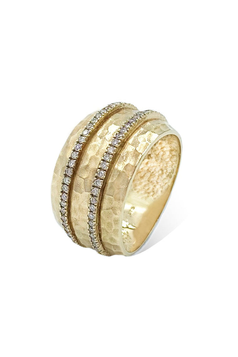 By Brigitte 'Juno' Solid 9ct Yellow Gold Hammer Diamond Ring