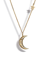By Brigitte 'Luna' Solid 9ct Yellow Gold Moon and Star Necklace