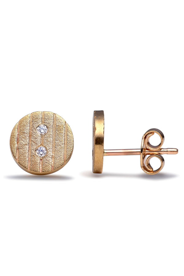 By Brigitte 'Orion' Solid 9ct Satin finish Yellow Gold Round Studs with Diamonds
