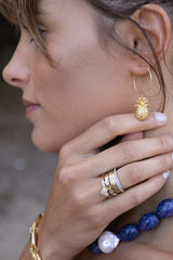 "Suva" 18ct gold plated drop hoop earrings